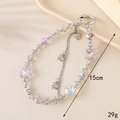 Chic iridescent beaded phone strap with metal butterfly charms on minimalist tray - Purple Crystal Butterfly Pendant (K3574)