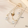 Creative crystal beaded phone charm with alloy butterfly pendants and gold double chains - White Crystal Butterfly Pendant (K3575)