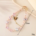 Pink crystal beaded phone charm with alloy butterfly pendants and gold lobster clasp - Pink Crystal Butterfly Pendant (K3576)