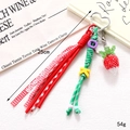Handmade woven crystal strawberry keychain with colorful letter beads and heart clasp - Charm / Lace Woven Rope with Red Carrot Pendant