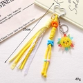 Handmade yellow sunflower bag charm with heart buckle and colorful beads, 25cm length - Charm / Lace Woven Rope with Sunflower Pendant