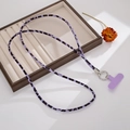 Stylish purple leopard print phone strap with silver ring clasp and connector pad - Crossbody Chain (K1881)