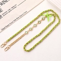 Elegant emerald green ribbon woven gold chain strap with green crystals and bow - Crossbody Chain - Grass Green (K5374)