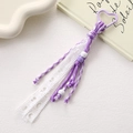 Handmade woven heart ribbon keychain charm with purple floral cord and lace detail - Lace Hollow Heart Braided Pendant / Purple