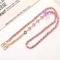 Fashionable gold chain strap with purple ribbon weaving and square gemstones for bags - Crossbody Chain - Purple (K5375)