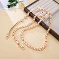 Pink ribbon woven gold metal chain strap with pink gemstone accents for bags - Rhinestone Ribbon Bow Crossbody Chain Pink