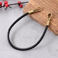 Schwarze Leder-Handschlaufe mit Bronze-Karabinern für Taschen und Mobiltelefone - Taschengriff-Kette / Retro Rindsleder Tragekette Schwarz (K5429)