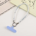 Detail of silver sparkling grey wrist strap with light blue phone connector pad - Blue