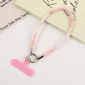 Pink woven PU leather phone wrist strap with metal ring and heart pattern charm - Pink