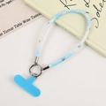 Blue and white gradient woven heart phone wrist strap with silver ring and connector - Lake Blue
