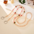 Cordino per cellulare in perline champagne con fragole in vetro e chiusure in argento - Catena a tracolla / Stile Cachi Rosso