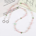 Cadena bandolera para móvil con flores rosas perlas transparentes y anillo de plata - Cadena Cruzada Larga Tulipán (K5473)