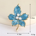 Blue enamel maple leaf brooch with white pearls, size 5.8cm x 4.3cm and weight 10.8g - Enamel Pearl Maple Leaf (Gold Blue) (D3331)