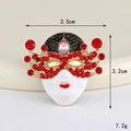Detailed dimensions of Venetian mask brooch with red rhinestones and white enamel - Gold Red Ball Mask (D3311)