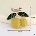 Pastoral style lemon brooch with yellow fruits, green leaves and crystal accents - Durian (Gold Yellow) (D3333)