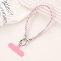 Detail of pink rhinestone wrist strap with silver metal clasp and phone connector pad - Checkered Rhinestone Pendant / Pink (K5360)