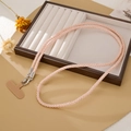 Pink rhinestone crossbody phone strap with silver spring buckles and brown connector tab - Champagne
