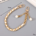 Minimalist light gold bag chain with woven white leather and elegant pearl charms - White (K5501 Pearl Leather Handheld Chain)