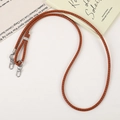 Brown braided PU leather crossbody strap with silver metal lobster clasps and slider - Brown