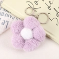 Détail macro du porte-clés fleur en peluche avec pétales violets et fermoir argenté - Violet