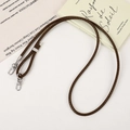 Detail of adjustable dark brown braided leather phone strap with silver metal lobster clasp - Dark Coffee