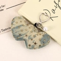 Denim star-patterned double heart keychain with heart clasp and pearl detail - Multi-color Star