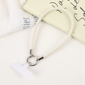 Braided white PU leather phone wrist strap with silver metal ring and connector - White