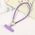 Braided purple phone wrist strap with durable metal ring and matching fabric patch tether - Purple