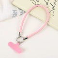 Pink woven PU leather phone wrist strap with metal spring clasp and phone patch insert - Pink