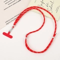 Close-up of a durable red woven phone lanyard with silver metal clip and connector pad - Crossbody Chain / Bright Red (K5527)