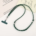 Detail of durable green and white woven crossbody phone lanyard with silver metal hook clasp - Crossbody Chain / Dark Green (K5528)