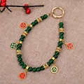 Traditional Chinese God of Wealth charm with green beads and five colorful enamel pendants - Dark Green Five Wealth Gods Style (K5725) / Dark Green