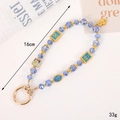 Blue clover bead phone charm with gold-toned enamel pendant and spring ring closure - Fu Character Scripture Style (K5722福字+经文隔珠挂件)