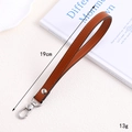 Brown PU leather wrist strap with silver swivel hook and 19cm length for phones - Cross Pattern Leather Hanger / Dark Brown