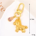 Portachiavi cavallo zodiacale dorato con ciondolo a zucca viola e caratteri di benedizione - Cavallo della ricchezza / Zucca (K5736)