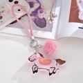 Rosa Plüschpferd Schlüsselanhänger mit flauschigem Fellball und gewebtem Band für Taschen - Vermögen (K5745) / Rosa