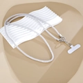 Close-up of luxury white textured lanyard with silver lobster clasp and phone patch connector - Crossbody Chain / White Style (K2693)