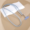 Detail of light blue rhinestone phone lanyard with silver metal clasps and matching pad - Crossbody Chain / Blue Style (K2692)