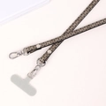 Retro-Handykette aus braunem Leder mit Rautenmuster und silbernen Metall-Federhaken - Crossbody-Kette / Gittermuster Khaki (K1764)