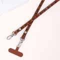 Braune PU-Leder-Handykette mit schwarzem Kreuzmuster und silbernen Metallkarabinern - Crossbody-Kette / Kreuzmuster Braun (K1761)