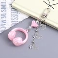 Süßer rosa 3D-Kopfhörer-Schlüsselanhänger mit Schmetterlingen und Herzperlen - 3D Kopfhörer Anhänger (K5690) / Rosa
