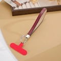 Cinturino per telefono in pelle con T-pad rosso e cinturino da polso con motivo mattoni - Ciondolo / Motivo a Griglia Rosso Vino