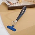 Cinturino da polso in pelle blu scuro con motivi a croce e anello in metallo per telefoni - Ciondolo / Motivo a Croce Blu Scuro (K1755)