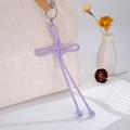 Handmade light purple woven leather Chinese knot bag charm with silver ring attachment - Purple