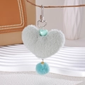 Green plush heart charm with mint bead and blue pom pom for bags and phones - Heart Plush Ball Pendant (K2704) / Mint Green