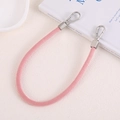 Pink suede-textured wrist strap with silver metal spring carabiners for bags - Pink