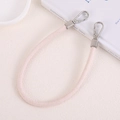 Pink faux suede handbag strap with silver lobster clasps for mobile phones and bags - White