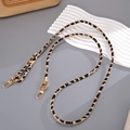 Detail of adjustable leopard print PU leather strap with golden metal lobster clasps - Crossbody Chain / Khaki Leopard (K5790)