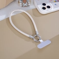 Close-up of white snake-patterned leather phone lanyard with silver metal clasp and clip - White