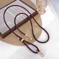 Deep reddish-brown faux snakeskin braided phone strap with elegant golden metal hooks - Snake Pattern Leather Adjustable Crossbody Chain Wine Red (K5832)